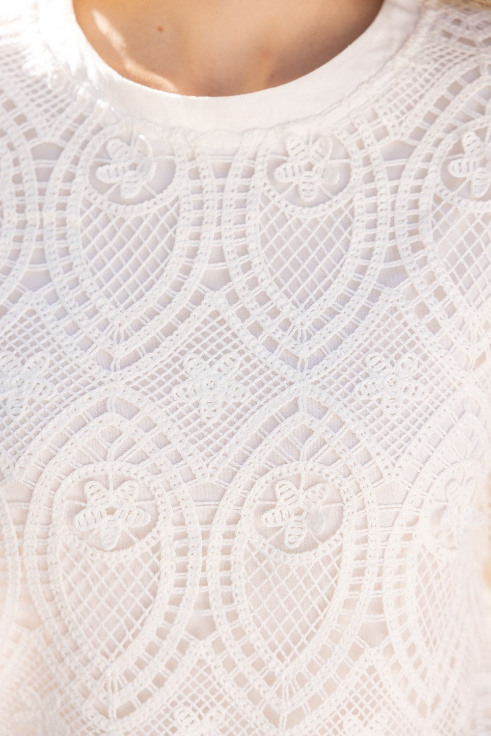 White Lace Ruffle Blouse