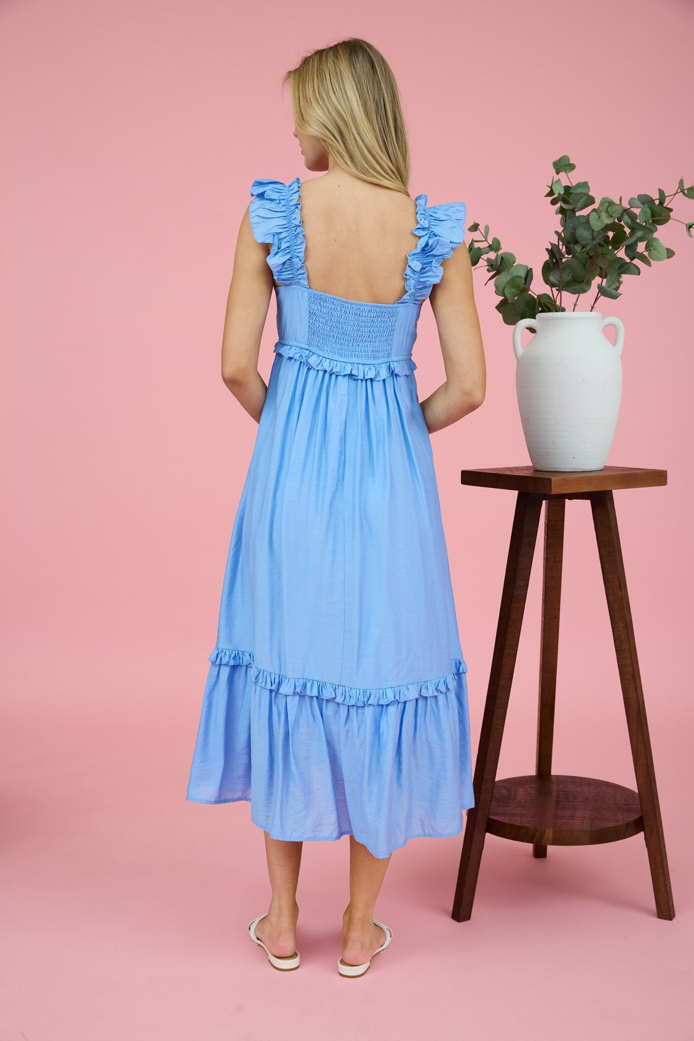 Baby Blue Ruffle Tier Midi Dress