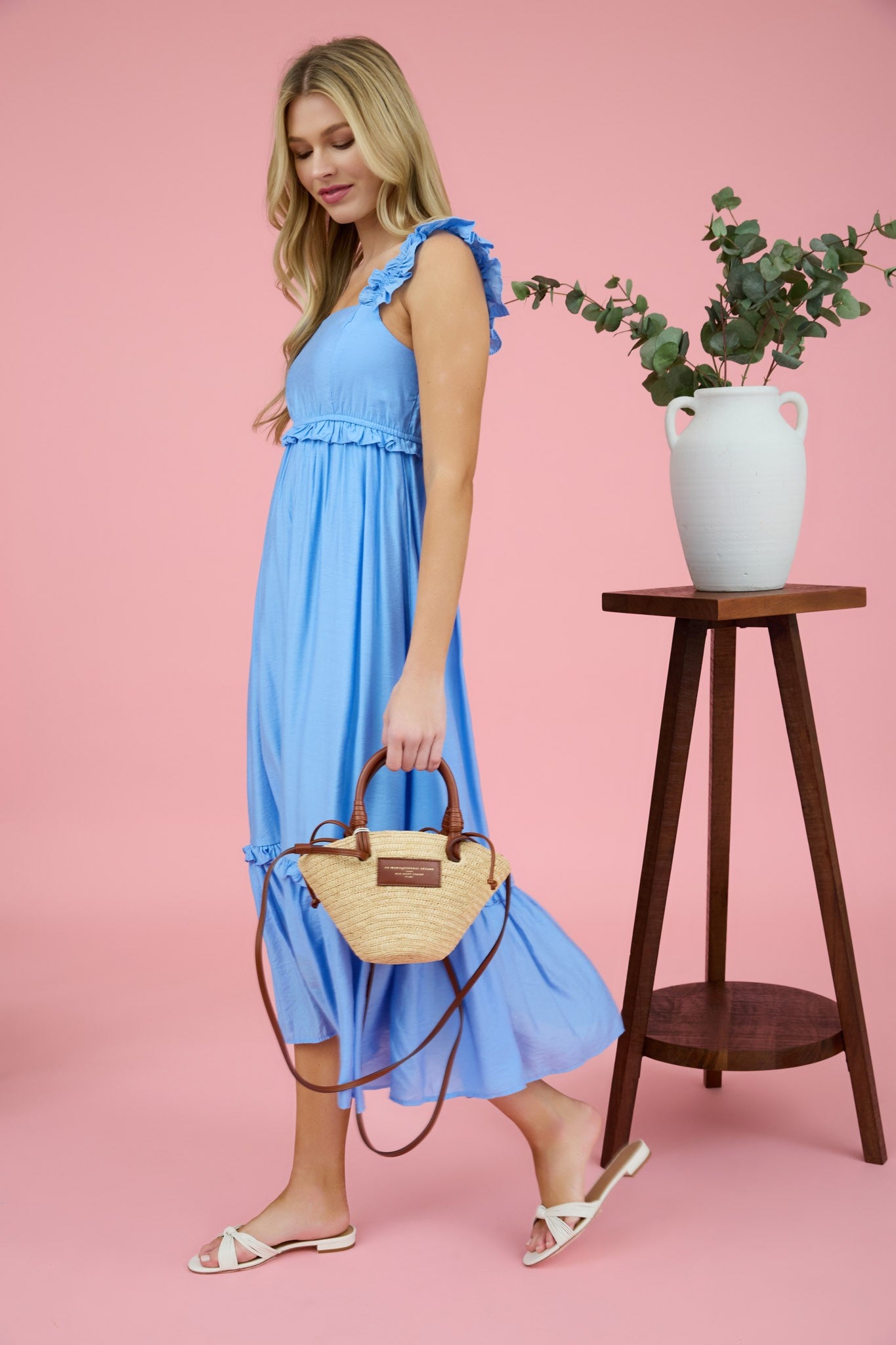 Baby Blue Ruffle Tier Midi Dress