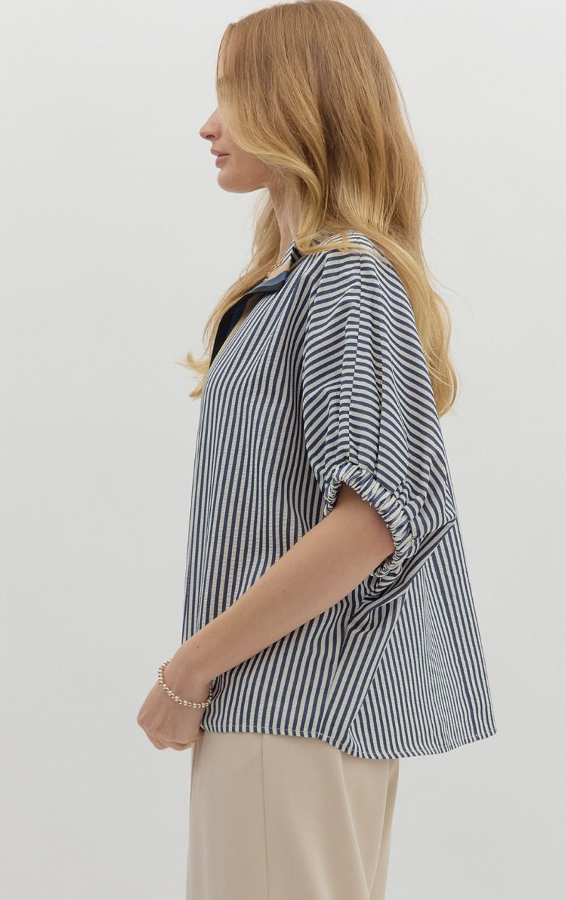 The Penelope Navy Stripe Popover Top