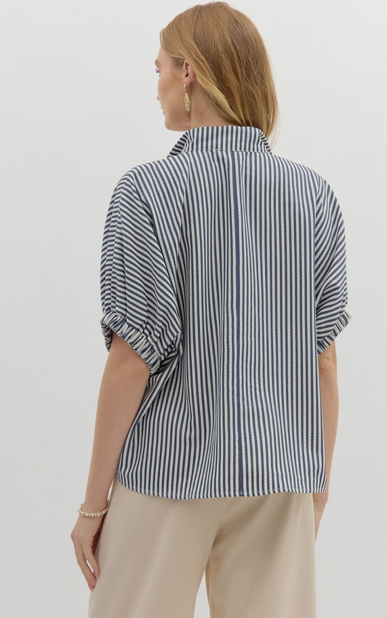 The Penelope Navy Stripe Popover Top