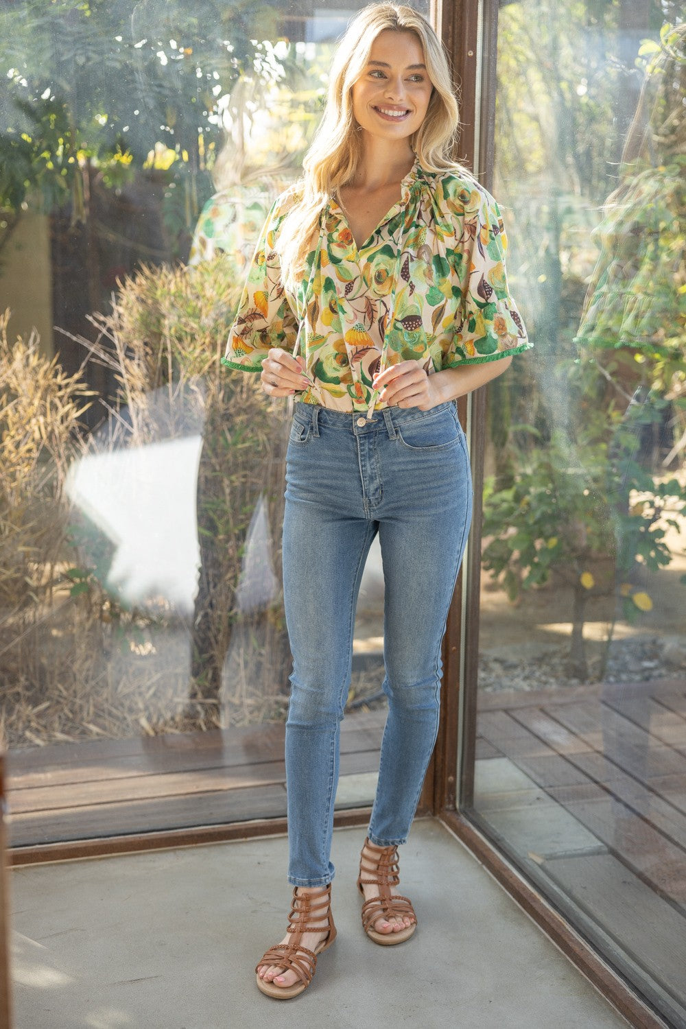 Tuscan Sun Floral Fringe Top