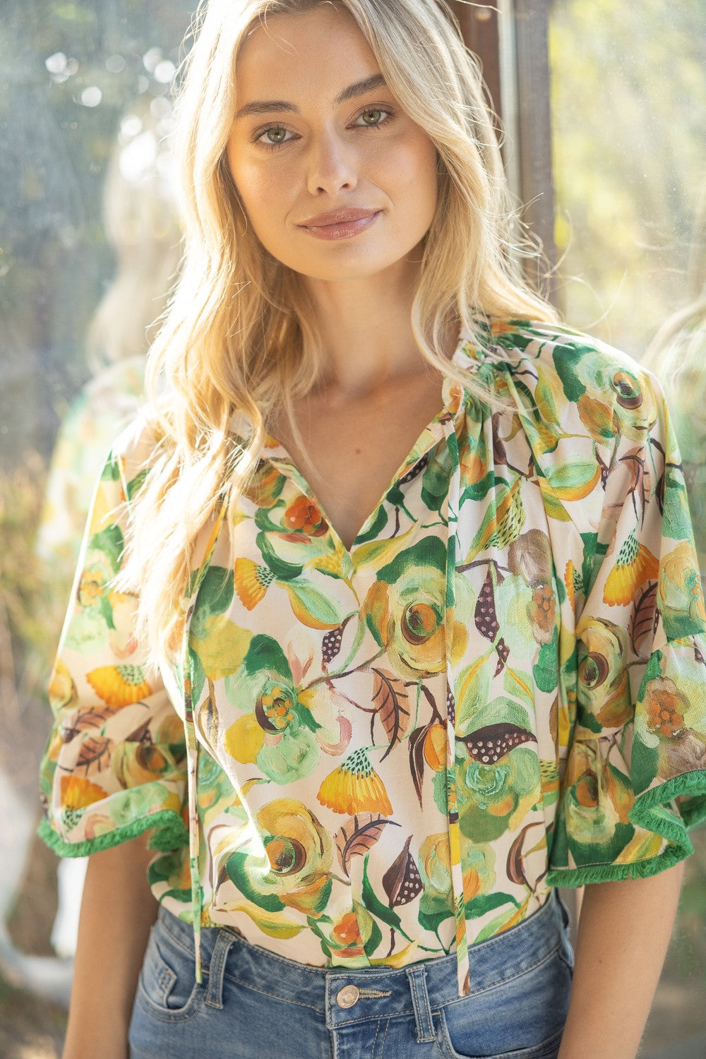 Tuscan Sun Floral Fringe Top