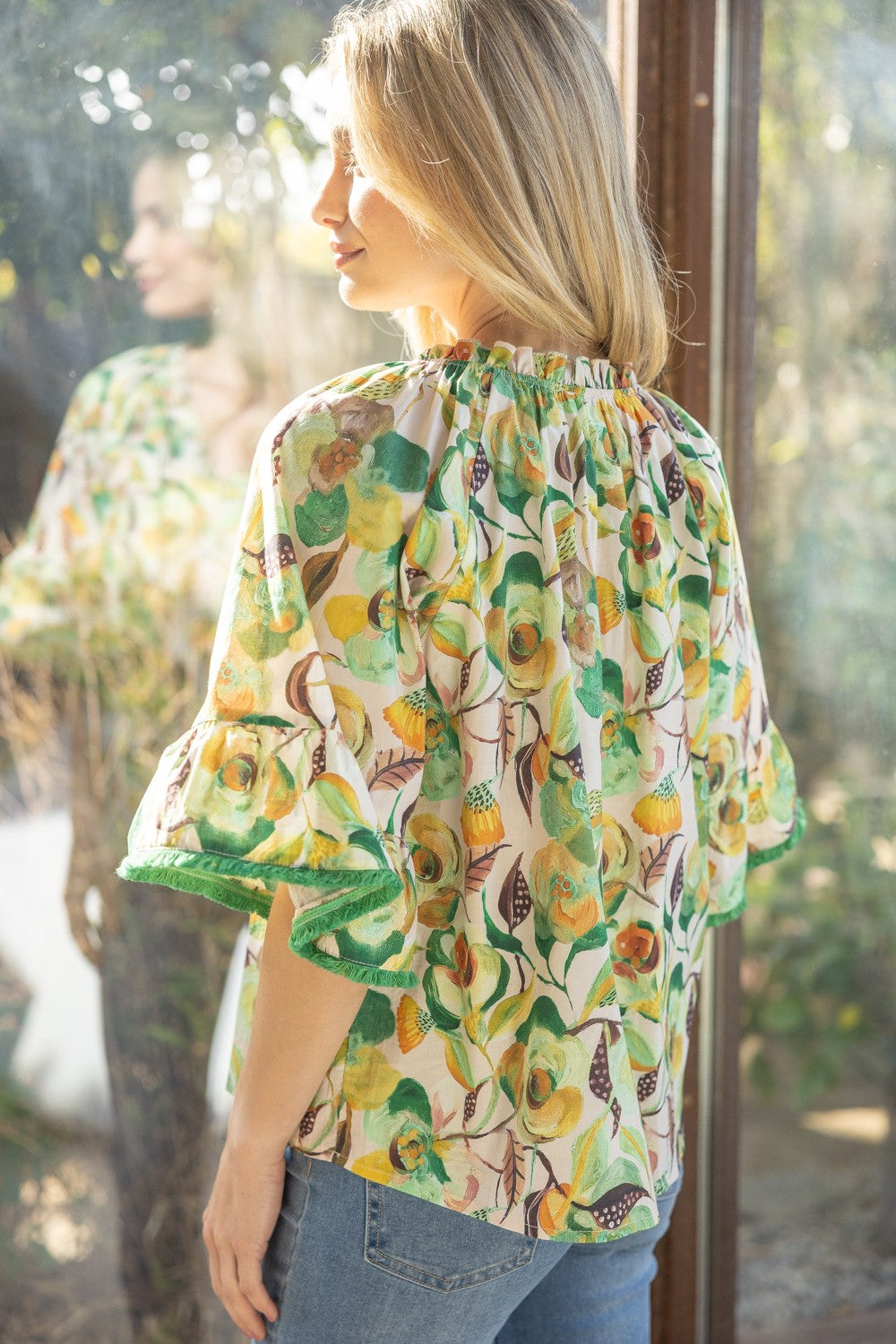 Tuscan Sun Floral Fringe Top