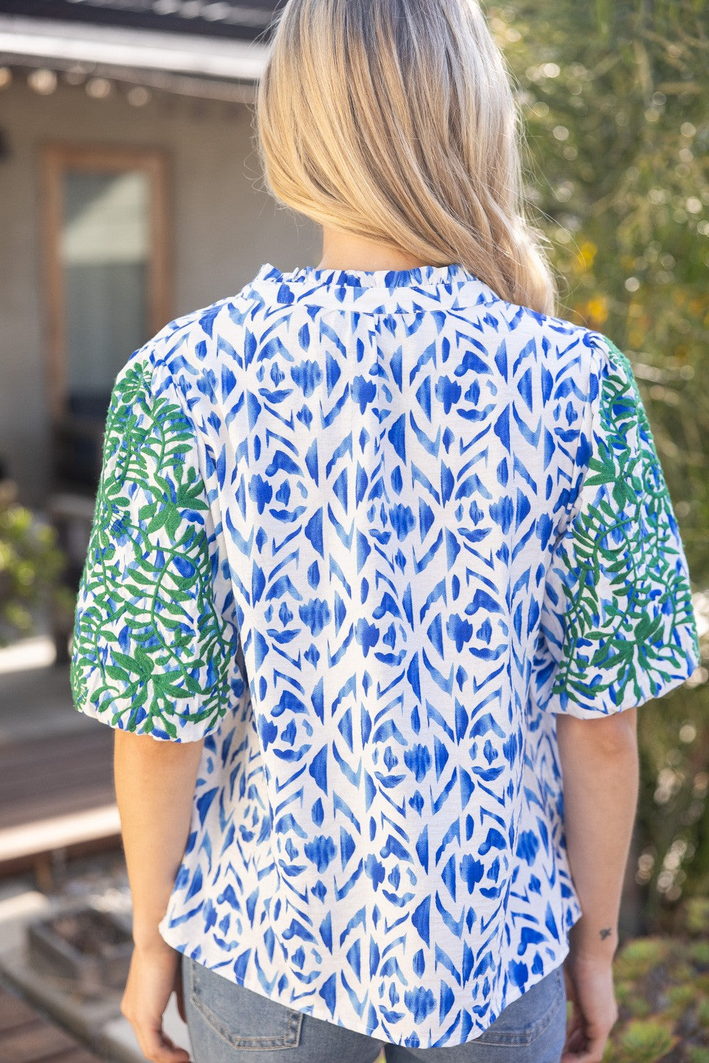 Floral Contrast Embroidered Blouse