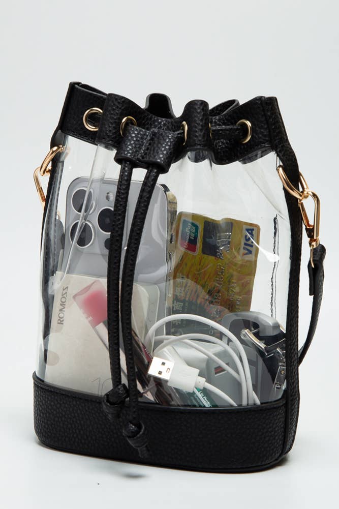 Clear Crossbody Stadium Bucket Bag: Orange