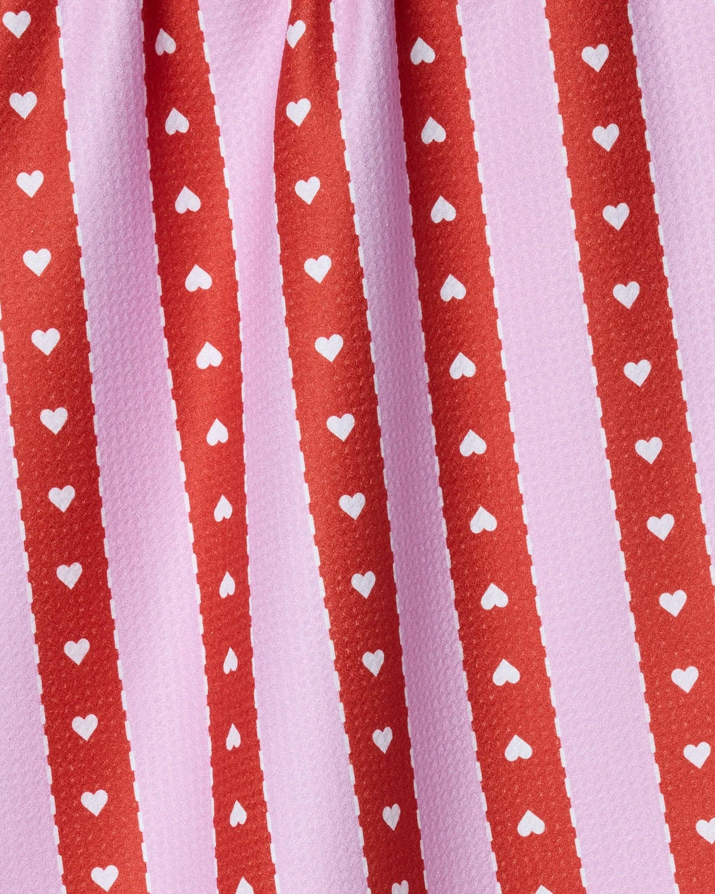 Pink and red striped fabric with white heart pattern for women's clothing