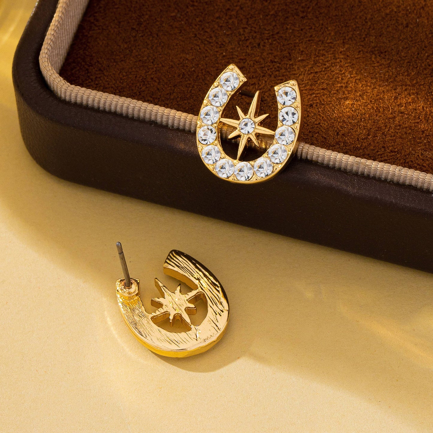 Pave Crystal Horseshoe Star Stud Earrings