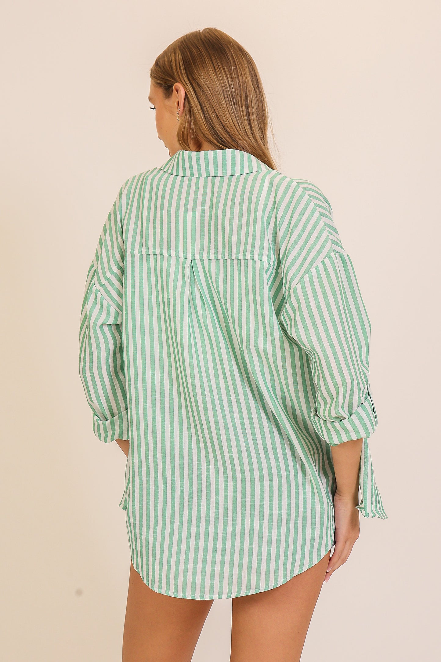 Timeless Classic Stripe Button Down Top - GREEN