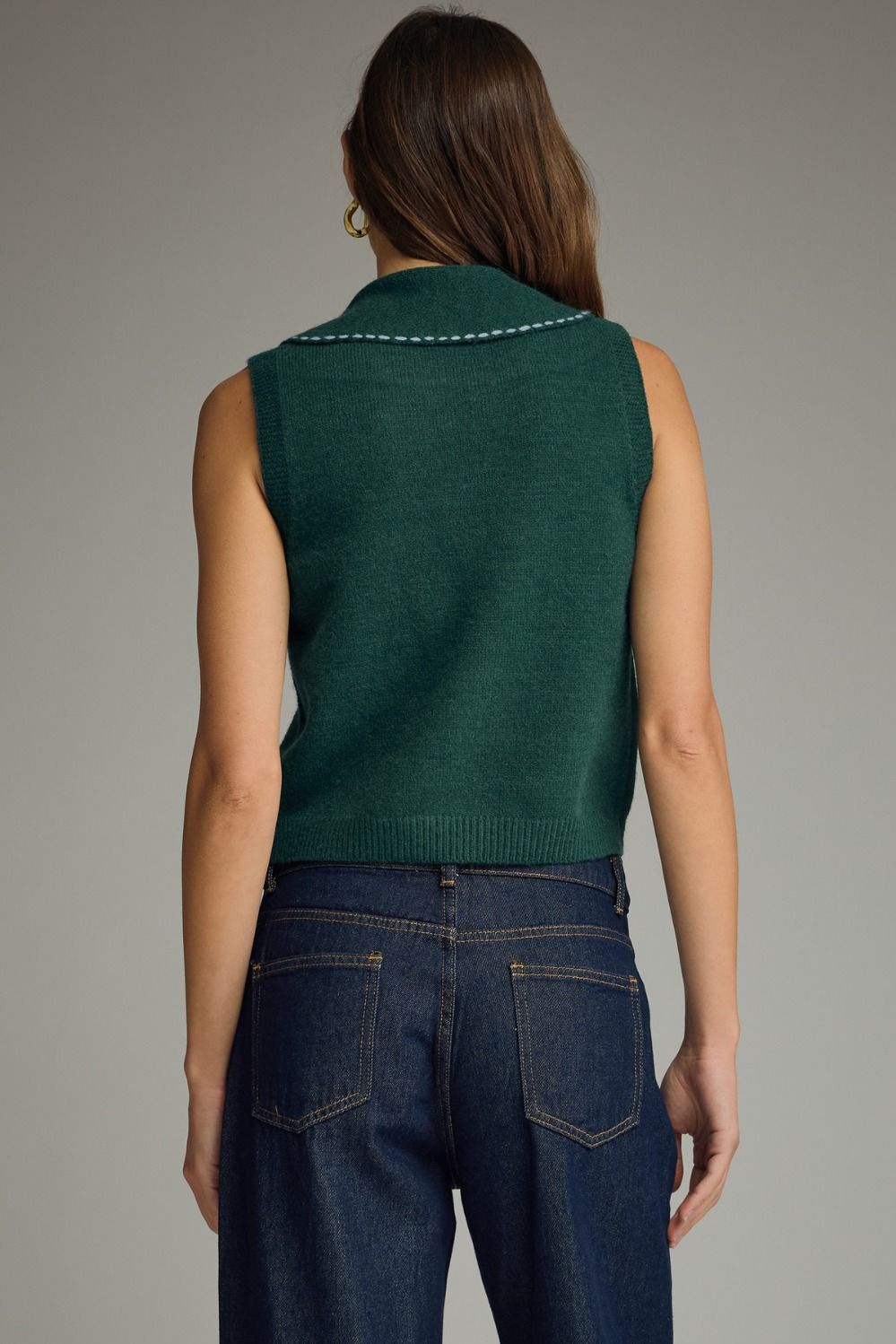 Hunter Green Self-Tie Scarf Sweater Vest