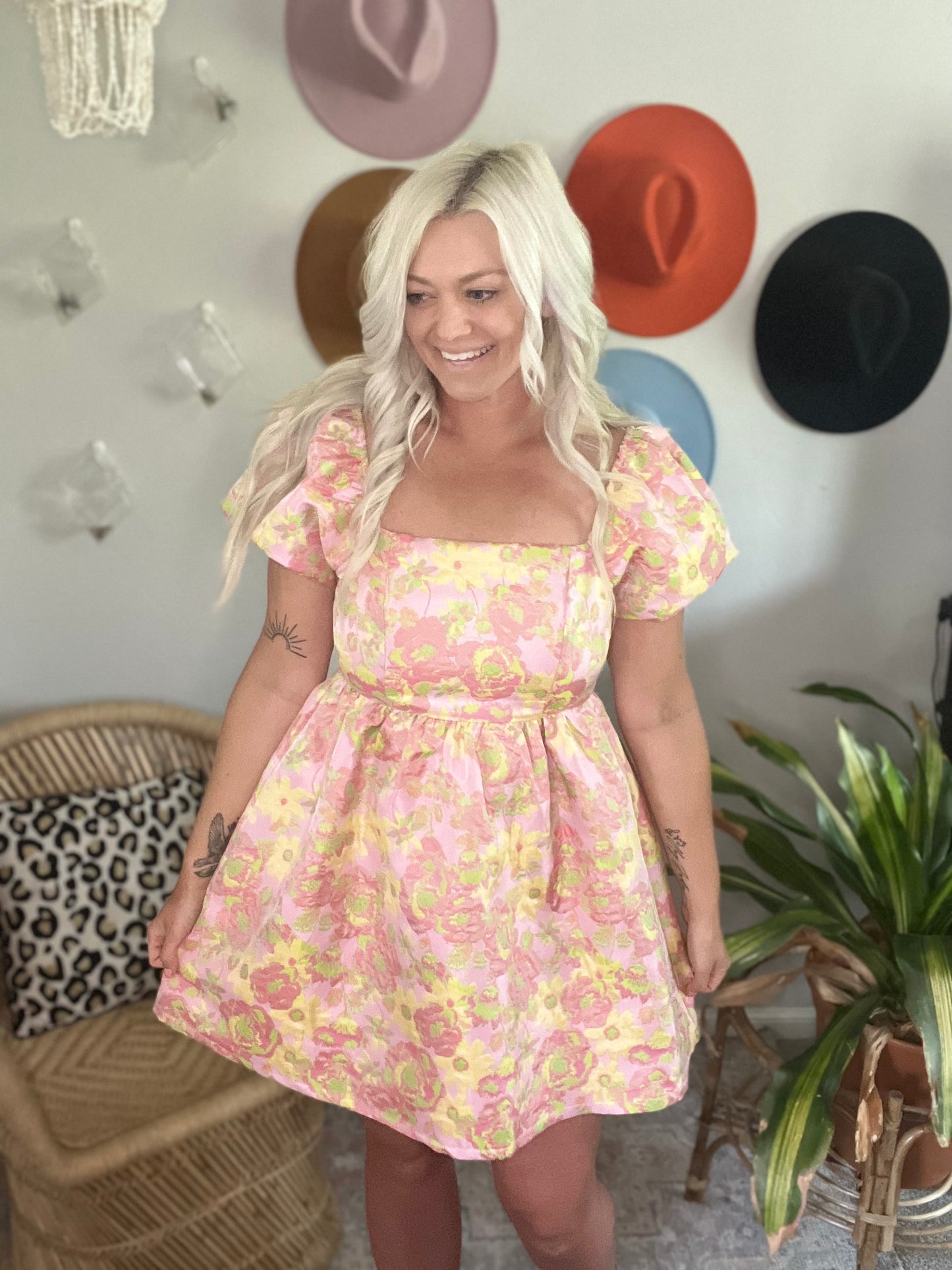 Floral Jacquard Babydoll Dress