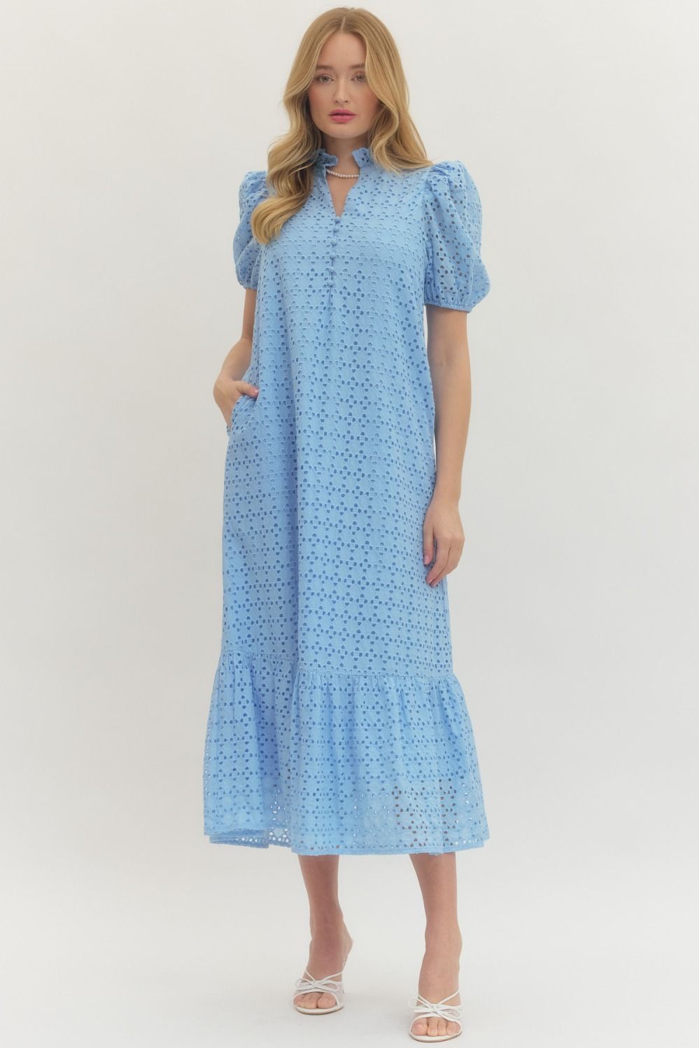 Light Blue Eyelet Midi Dress with Pockets Milo & Lily Boutique Light Blue Eyelet Midi Dress with Pockets Milo & Lily Boutique