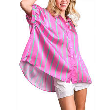 Pink and Green Oversized Satin Collar Top