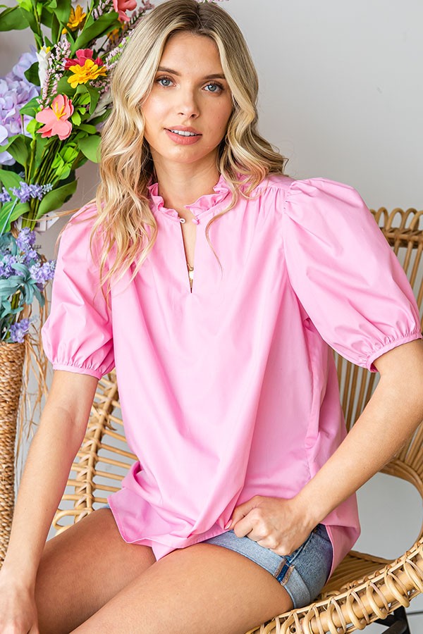 Pretty in Pink: Preppy Puff Sleeve Blouse