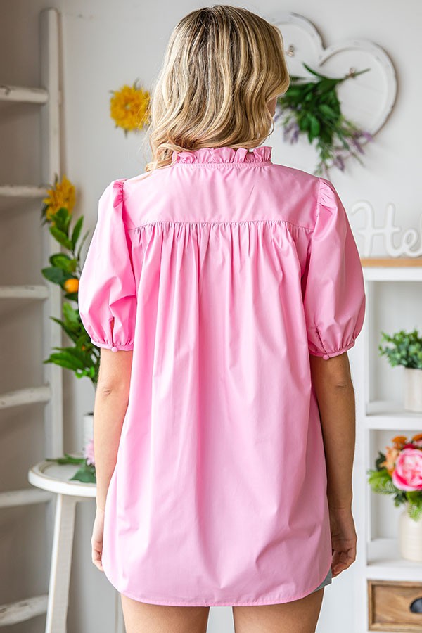 Pretty in Pink: Preppy Puff Sleeve Blouse
