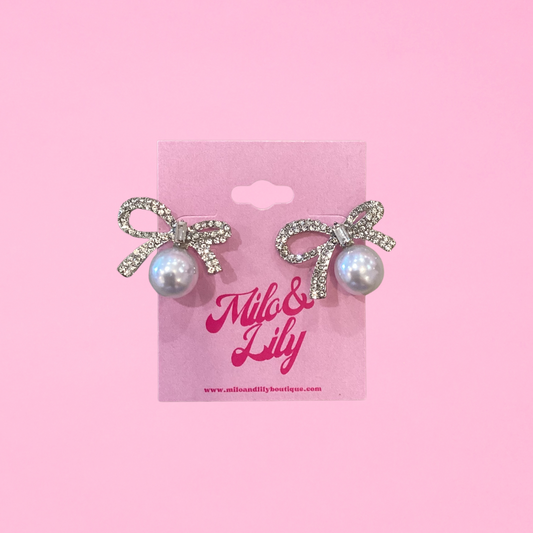 Pearl Bow Earrings : Gold or Silver