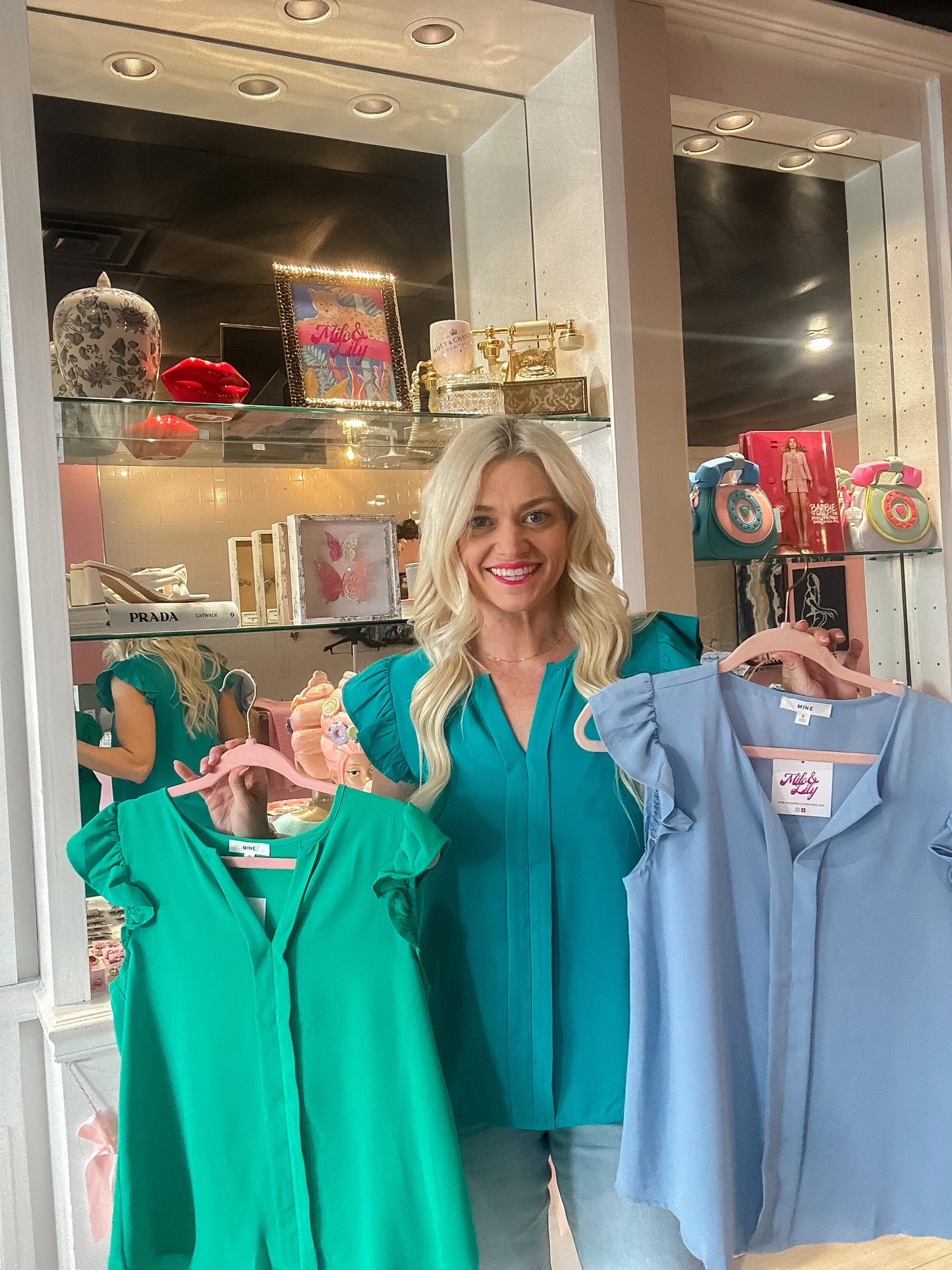 Flutter Sleeve Woven Top-Teal