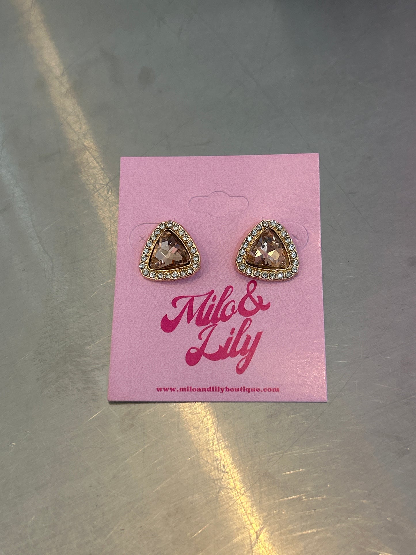 Triangle Rhinestone Pink Stud Earrings