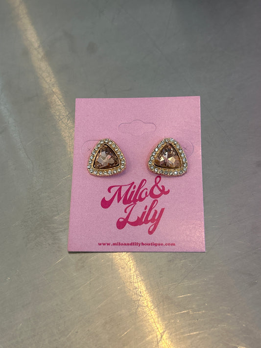 Triangle Rhinestone Pink Stud Earrings