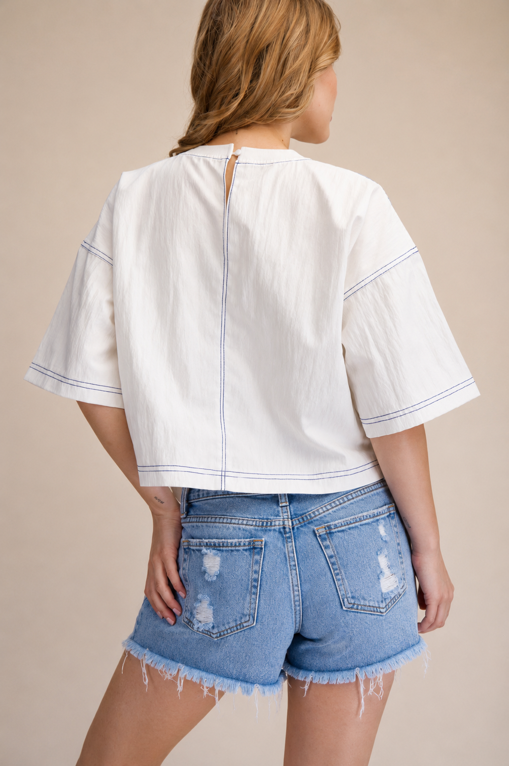 Elevated Basic Stitch Detail Crop Top - White - Milo & Lily Boutique