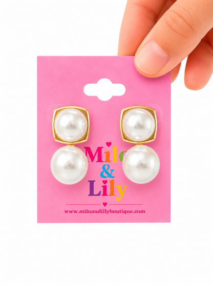 Pearl Stone Drop Stud Earrings