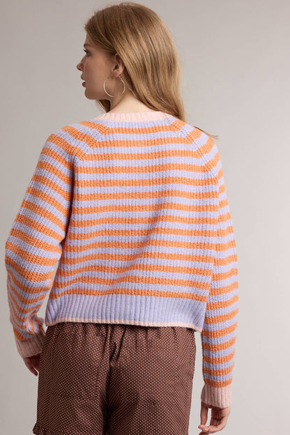 STRIPED COLORBLOCK KNIT SWEATER CARDIGAN / WL26-13265: PERIWINKLE/ORANGE / S - Milo & Lily Boutique
