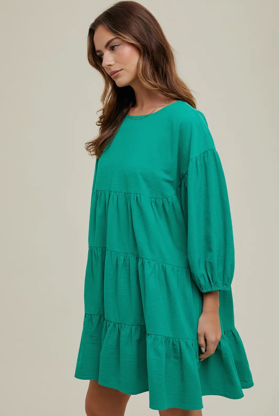 Emerald Cotton Tiered Mini Swing Romper Dress