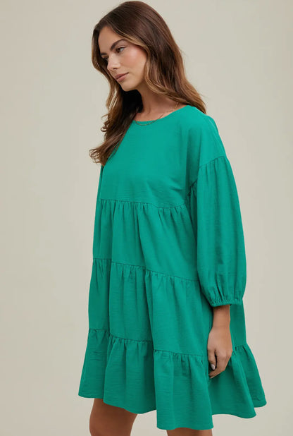 Emerald Cotton Tiered Mini Swing Romper Dress