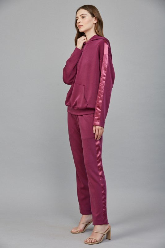 Satin State of Mind Lounge Set – Wine Berry