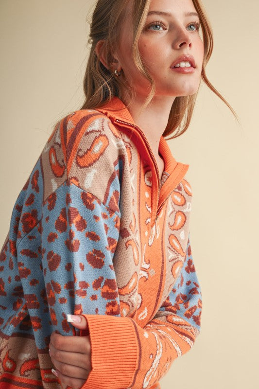 The Paisley Pop Half-Zip Sweater