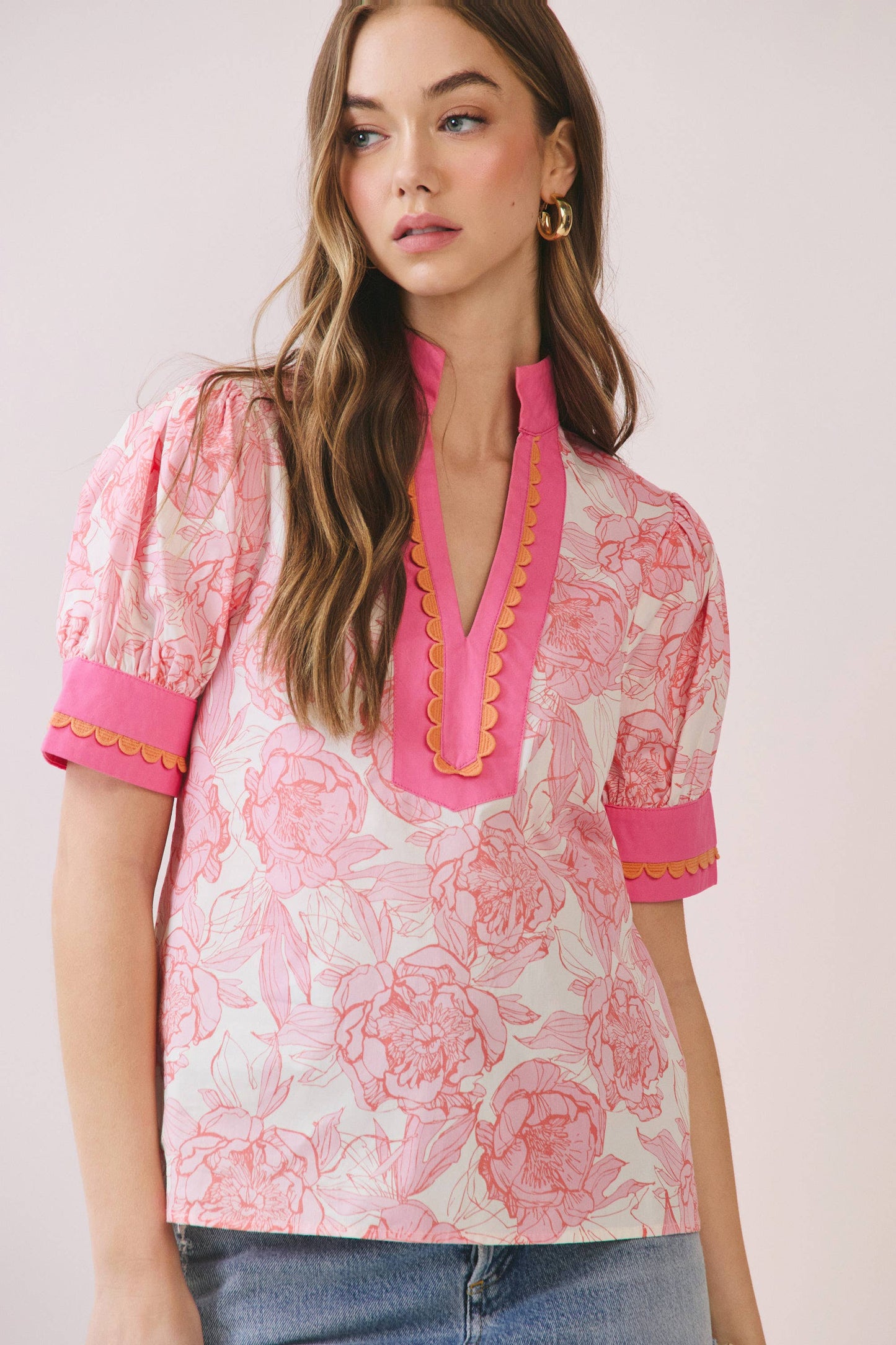 The Scalloped Pink Popover Top - Milo & Lily Boutique