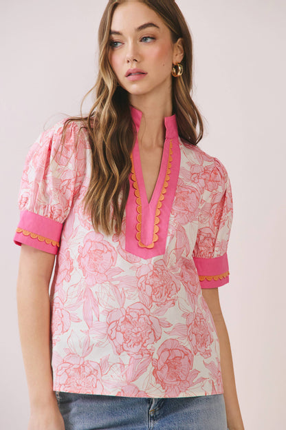 The Scalloped Pink Popover Top - Milo & Lily Boutique