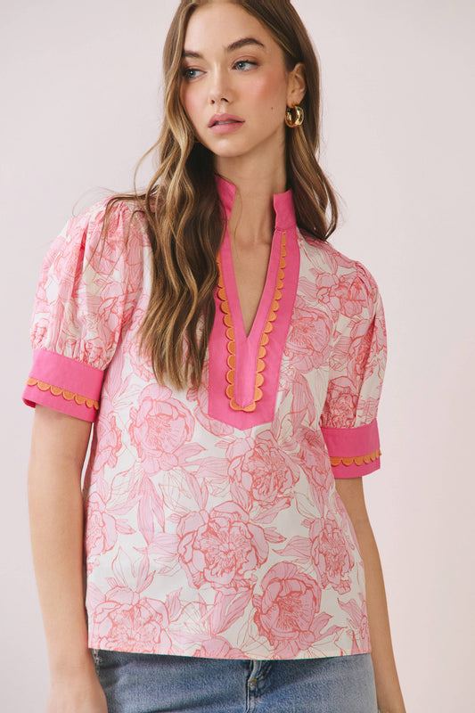 The Scalloped Pink Popover Top - Milo & Lily Boutique