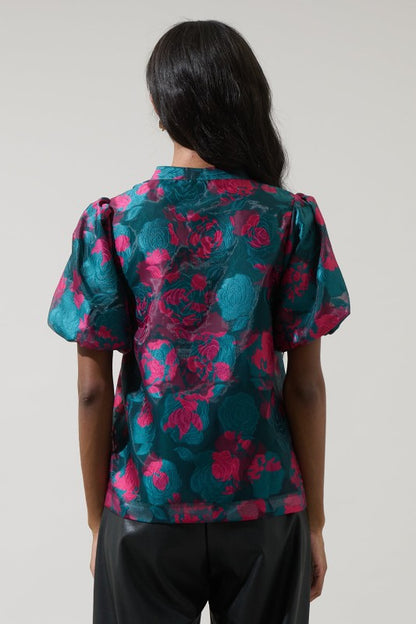 The Jewel Tone Floral Puff Sleeve Blouse