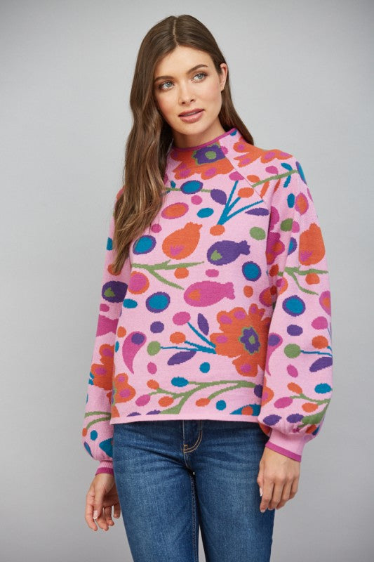 Flower Power Hour Botanical Sweater – Pink Multi