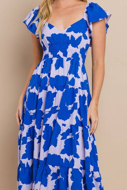 The Danielle Blue Floral Printed Midi Dress