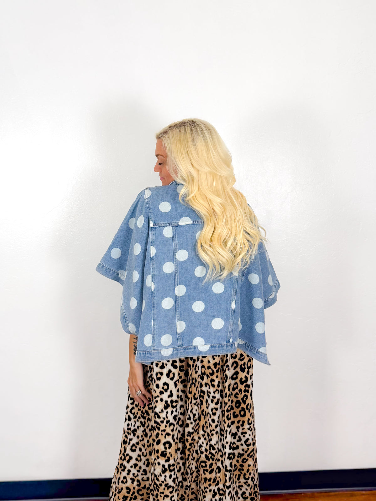 Polka Dot Denim Cape Jacket - Milo & Lily Boutique