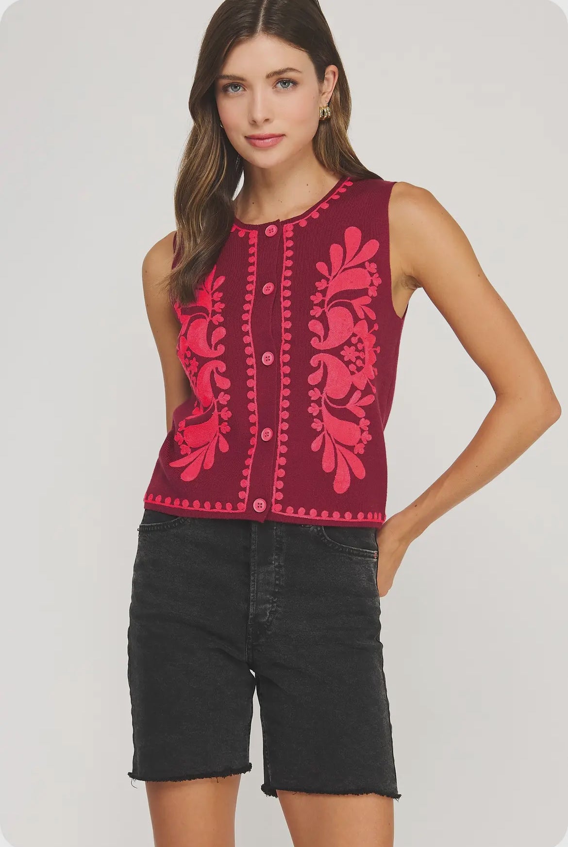 Berry Embroidered Vest Top