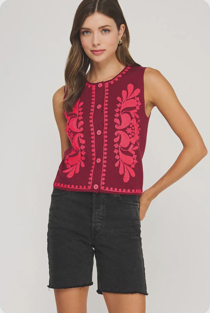 Berry Embroidered Vest Top