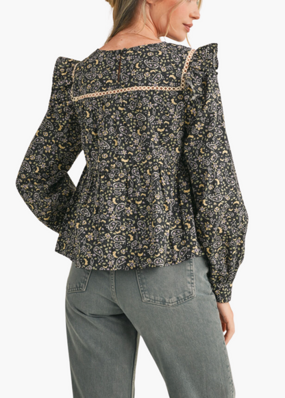 Sonya Black Floral Top - Milo & Lily Boutique