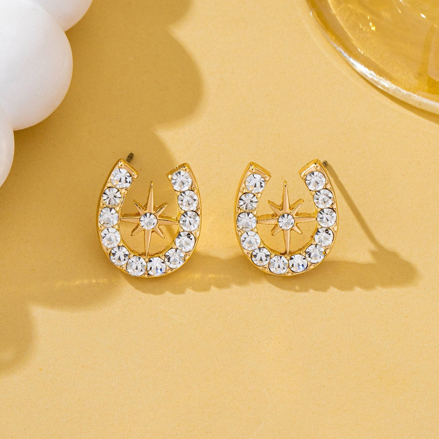 Pave Crystal Horseshoe Star Stud Earrings