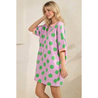 Playful Polka Dot Relaxed Mini Dress: Lavender/Green / S - Milo & Lily Boutique