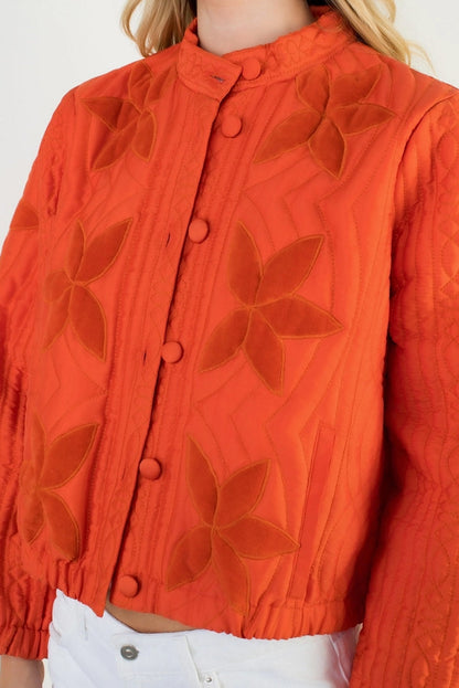 Orange Velvet Flower Quilted Jacket