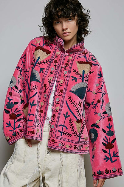 The Poet Textured Velvet Embroidered Jacket
