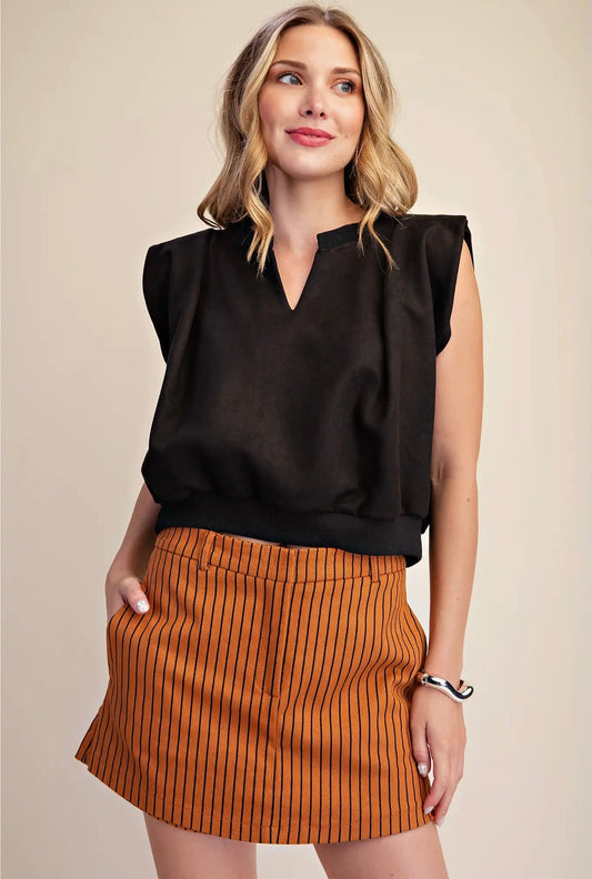 Classic Charm Suede Pleated Top – Black - Milo & Lily Boutique