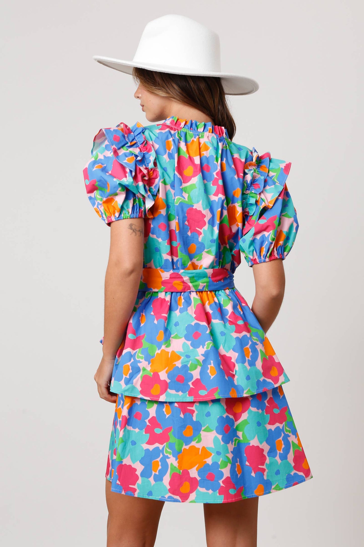The Marisol Ruffle Floral Tier Mini Dress