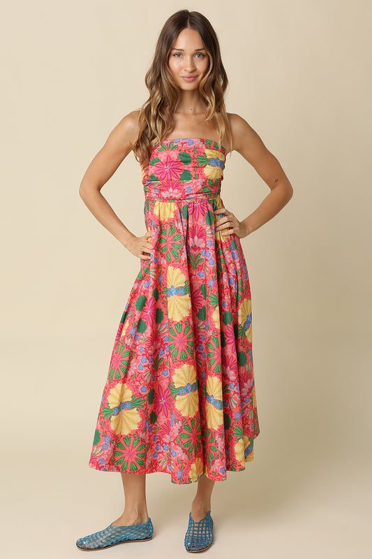 Sunset Soirée Strapless Floral Midi Dress - Milo & Lily Boutique