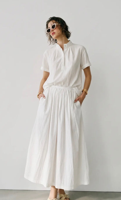 Crisp White Standing Collar Blouse