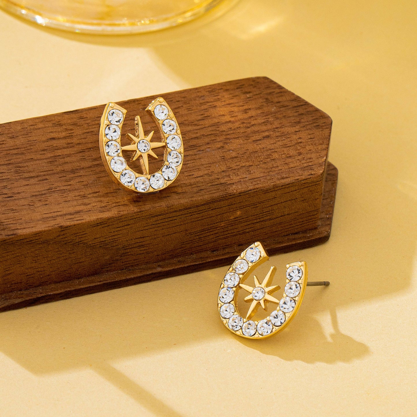 Pave Crystal Horseshoe Star Stud Earrings