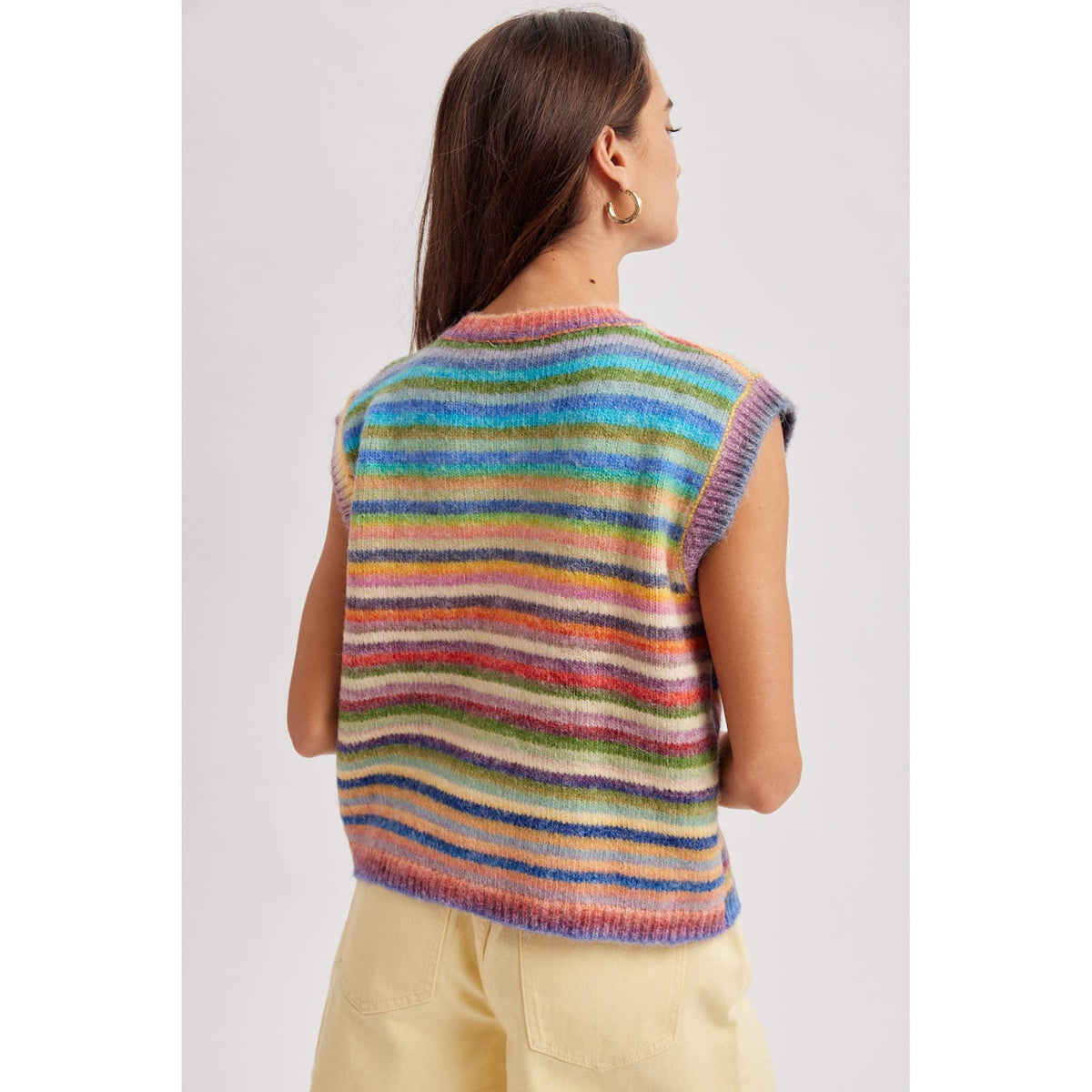 RAINBOW STRIPE SWEATER VEST / WL26-13224: BUBBLEGUM/MINT / M - Milo & Lily Boutique